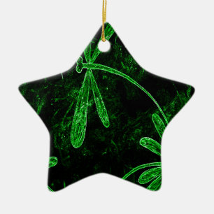 Dragonflies Neon Green Ceramic Ornament