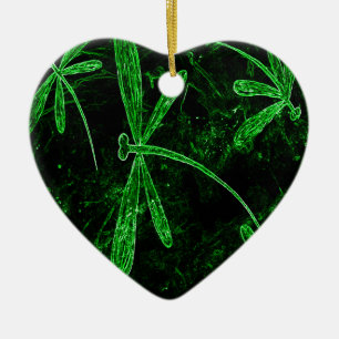 Dragonflies Neon Green Ceramic Tree Decoration