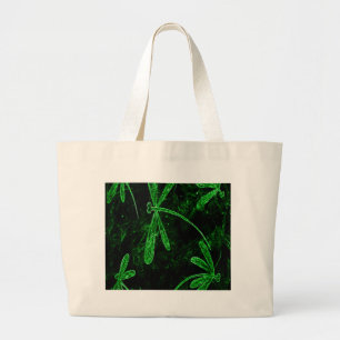 Dragonflies Neon Green Large Tote Bag