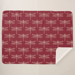 Dragonflies on Brick Red Sherpa Blanket
