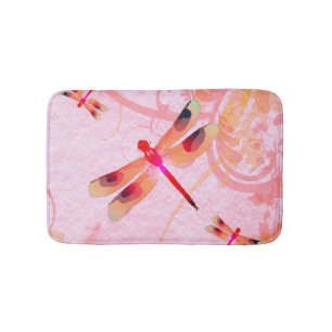 Dragonflies On Pink Bath Mat