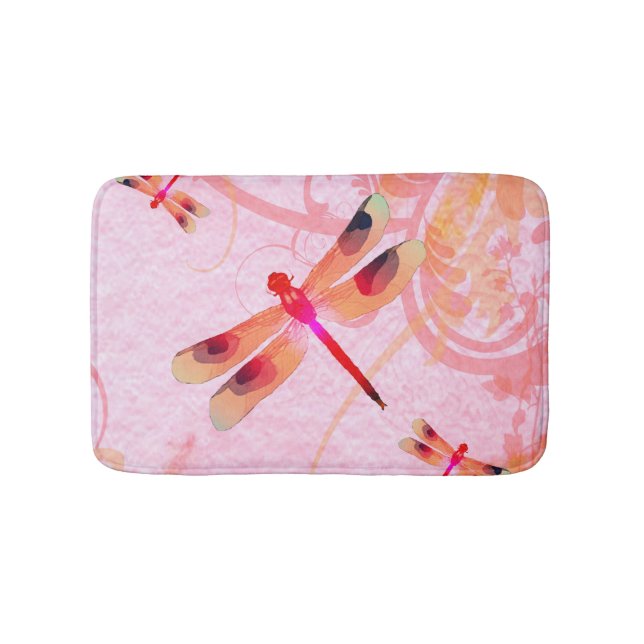 Dragonflies On Pink Bath Mat (Front)