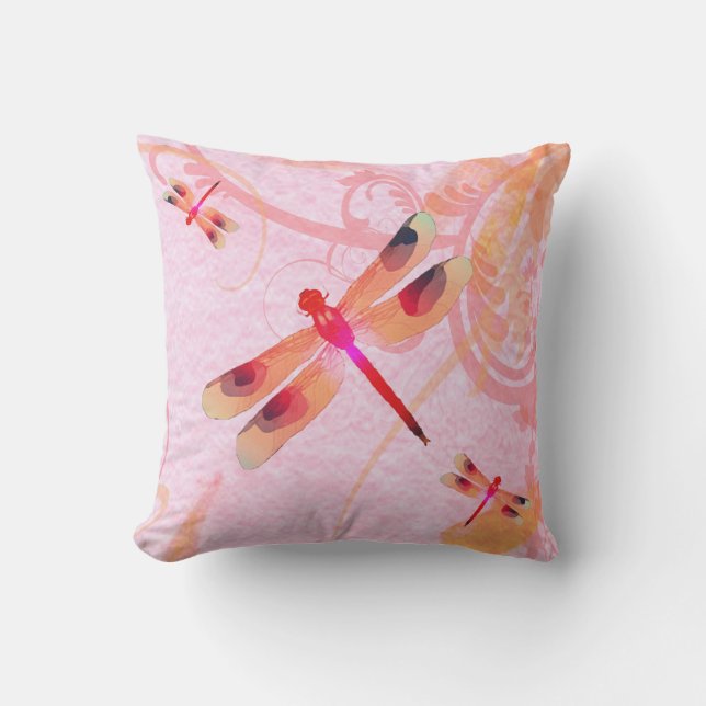 Dragonflies On Pink Outdoor Pillow (Front)