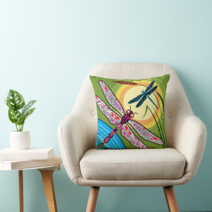 Dragonflies Over Water Cushion