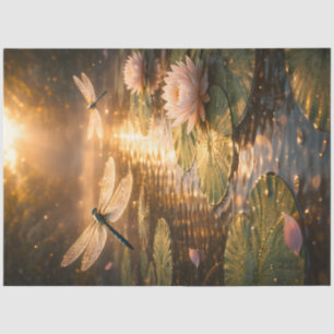 Dragonflies Over Water Lilies Golden Pond Spring  Tissue Paper