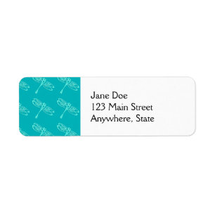 Dragonflies, pale aqua on turquoise return address label