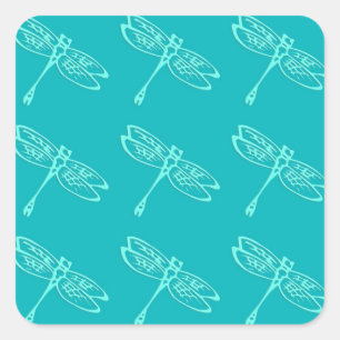 Dragonflies, pale aqua on turquoise square sticker