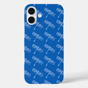 Dragonflies, pale blue on denim blue iPhone 16 plus case