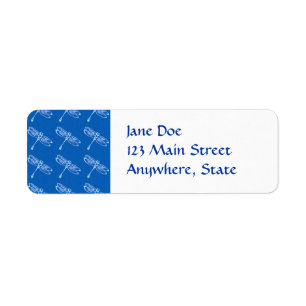 Dragonflies, pale blue on denim blue return address label