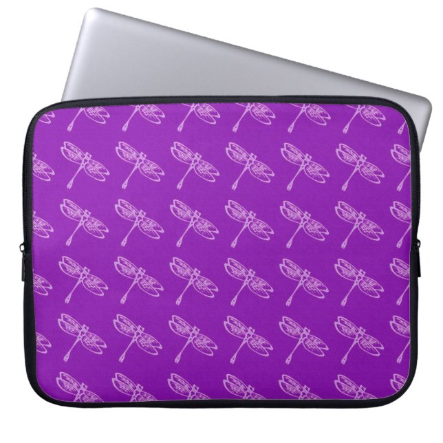 Dragonflies, pale orchid on deep purple laptop sleeve (Front)