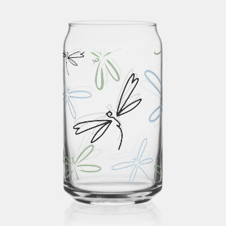 Dragonflies Pattern Drinkware Set Can Glass