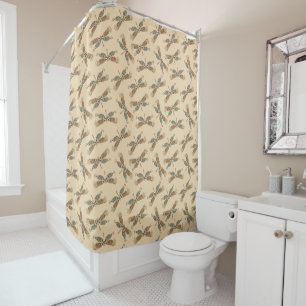 Dragonflies Pattern On Cream Yellow Shower Curtain