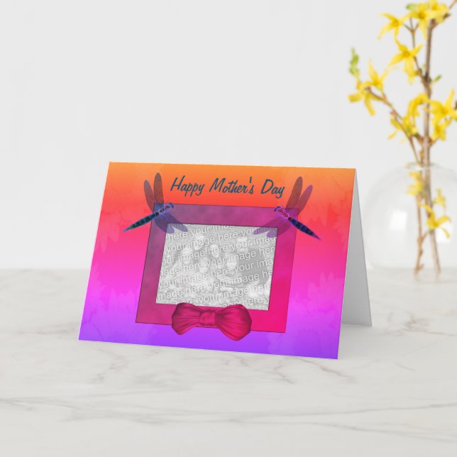 Dragonflies Personalised Photo Mother's Day Card (Yellow Flower)