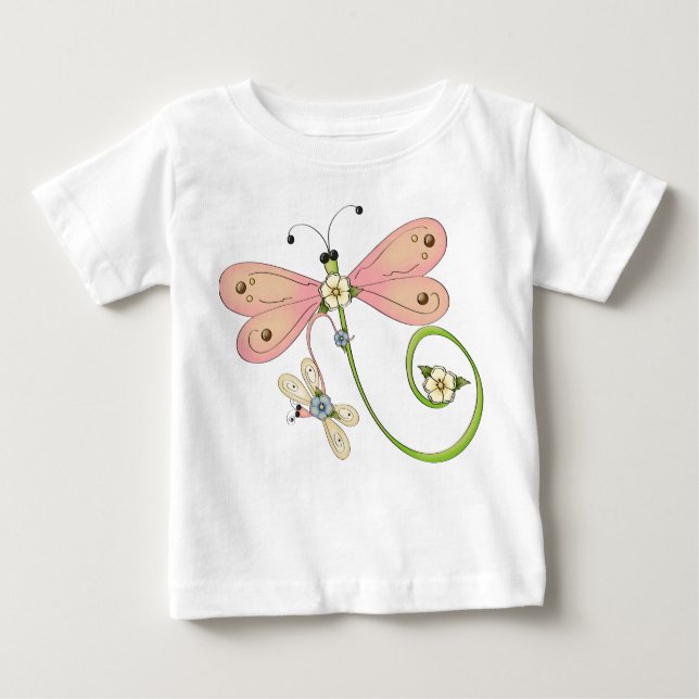 Dragonflies Pink Blue Green Insect Dress Baby T-Shirt (Front)