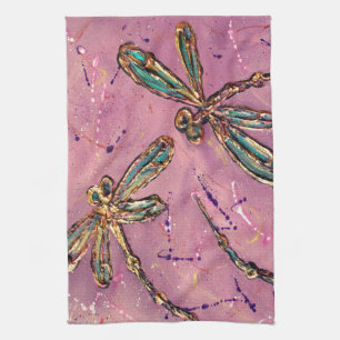 Dragonflies Pink Fizz Tea Towel