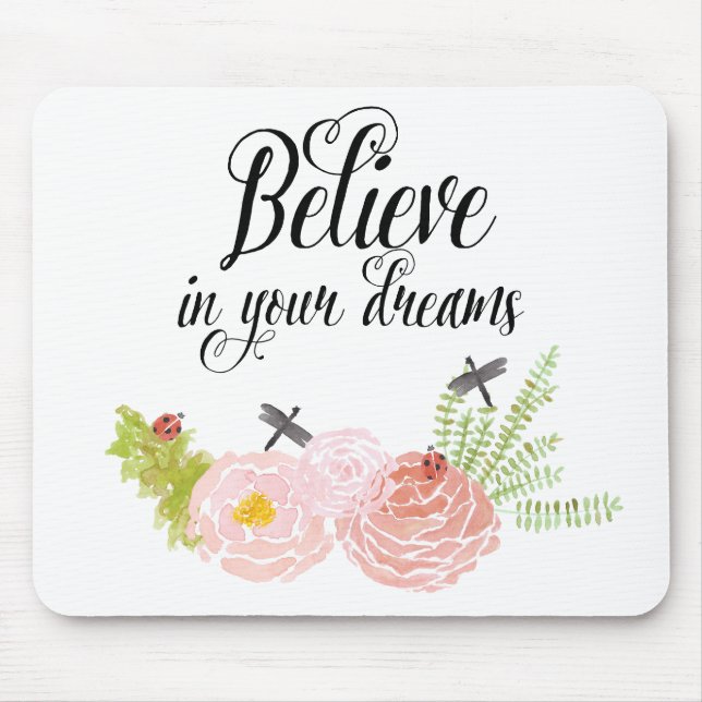 Dragonflies Roses Watercolor Garden Mouse Pad (Front)
