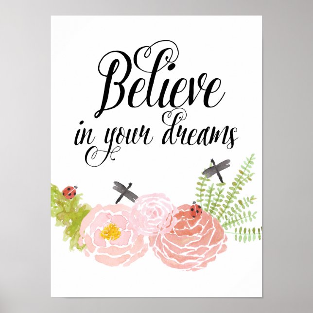 Dragonflies Roses Watercolor Garden Poster (Front)