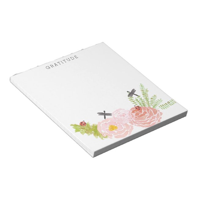 Dragonflies Roses Watercolor Gratitude Notepad (Angled)