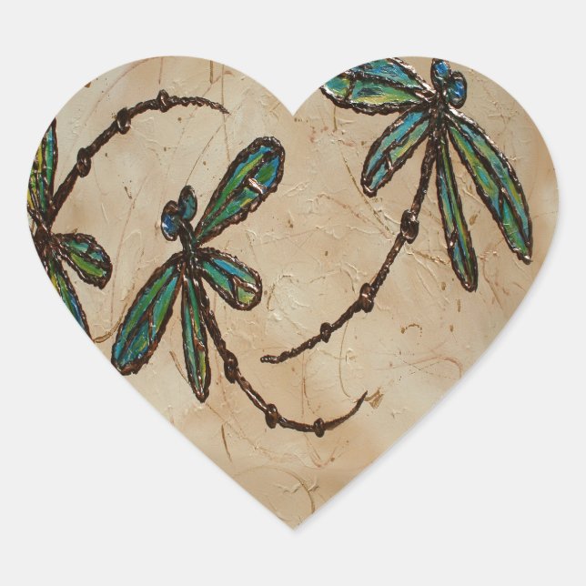 Dragonflies Rustic Cream Heart Sticker (Front)