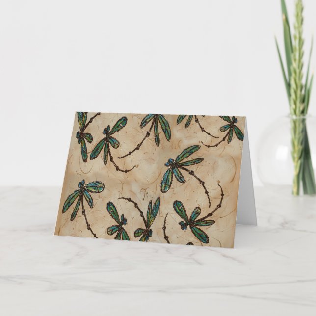 Dragonflies Rustic Cream Holiday Card (Front)