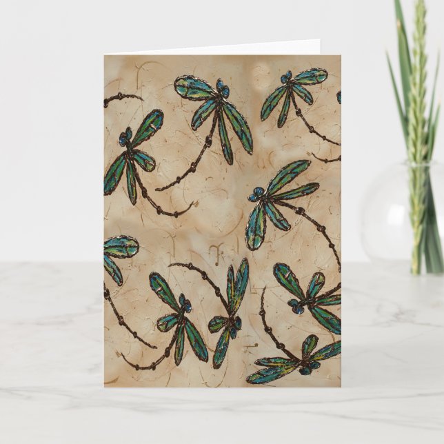 Dragonflies Rustic Cream Holiday Card (Front)