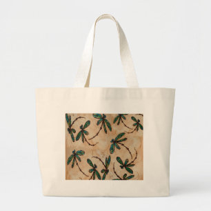 Dragonflies Rustic Cream Large Tote Bag