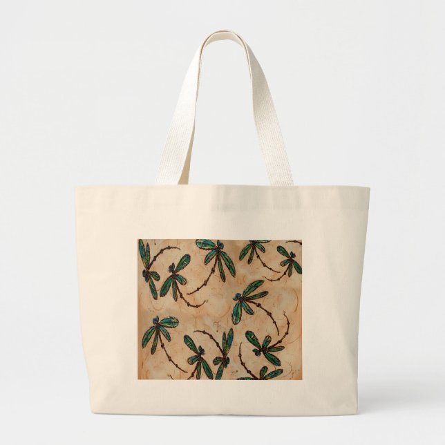 Dragonflies Rustic Cream Large Tote Bag (Front)