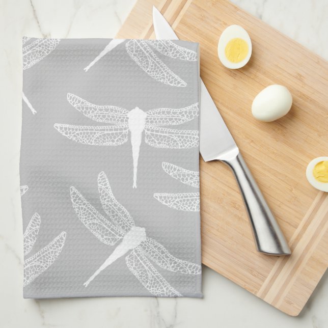 Dragonflies - scattered - transparent - white tea towel (Quarter Fold)