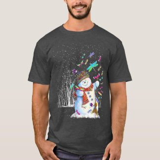Dragonflies Snowman Scarf Christmas Tree Forest Wi T-Shirt