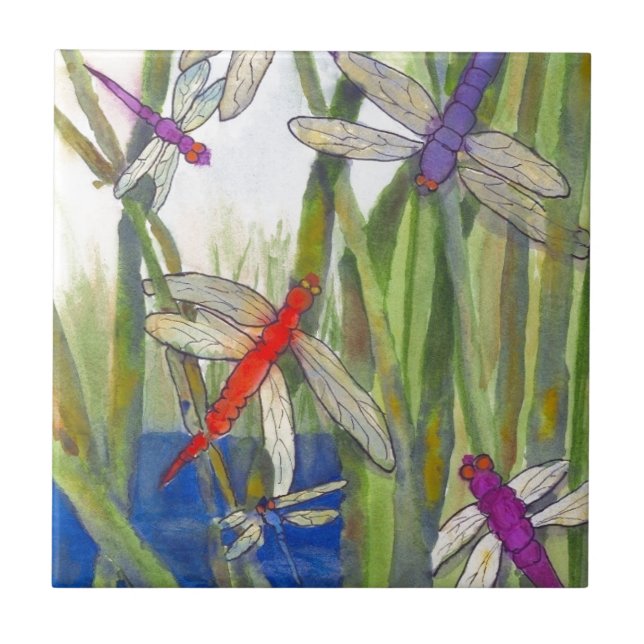 Dragonflies Summer Ceramic Tile (Front)