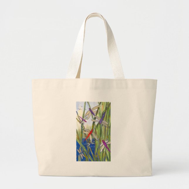 Dragonflies Summer Large Tote Bag (Front)
