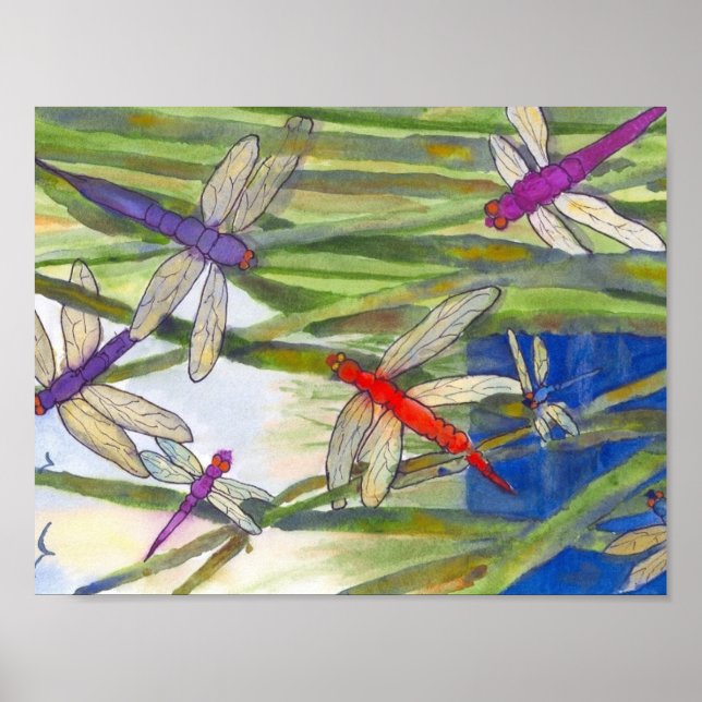 Dragonflies Summer Poster by Roseann Meserve (Front)