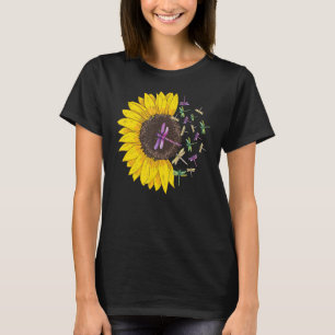 Dragonflies Sunflower Flower Floral Insect Family T-Shirt
