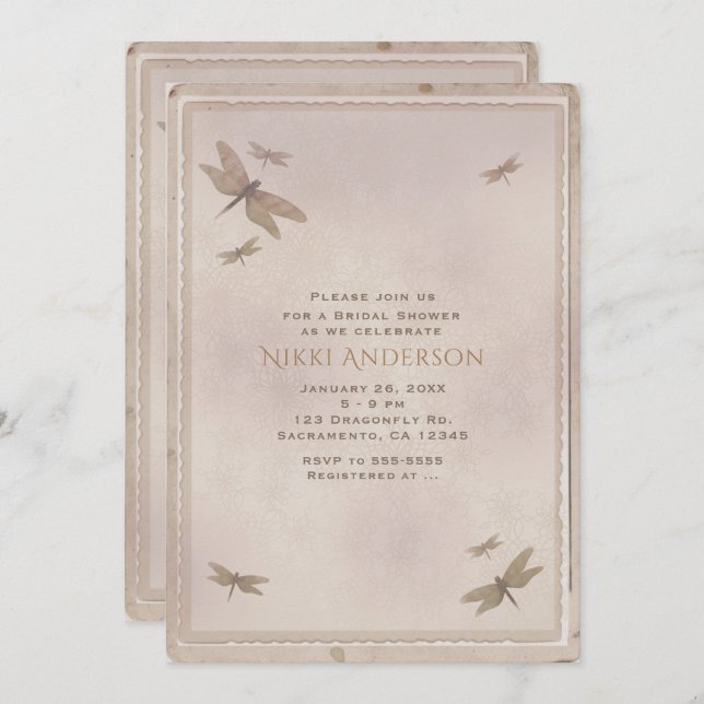 Dragonflies Vintage Dragonfly Elegant Invitation (Front/Back)