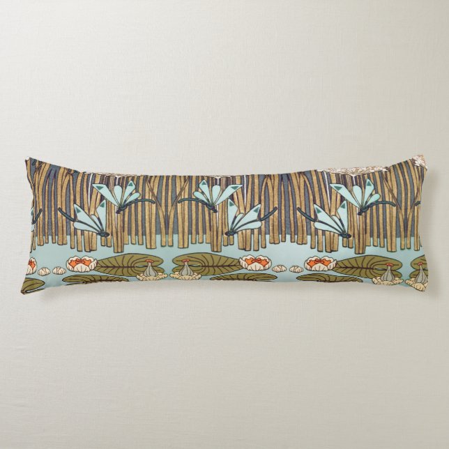 Dragonflies Water Lilies Marsh Art Nouveau Body Cushion (Front)