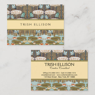 Dragonflies Water Lilies Marsh Art Nouveau Business Card