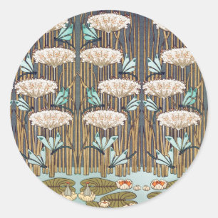 Dragonflies Water Lilies Marsh Art Nouveau Classic Round Sticker