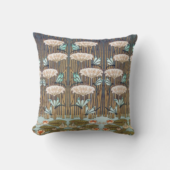 Dragonflies Water Lilies Marsh Art Nouveau Cushion (Front)
