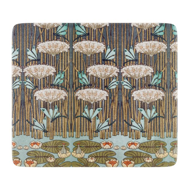 Dragonflies Water Lilies Marsh Art Nouveau Cutting Board (Front)