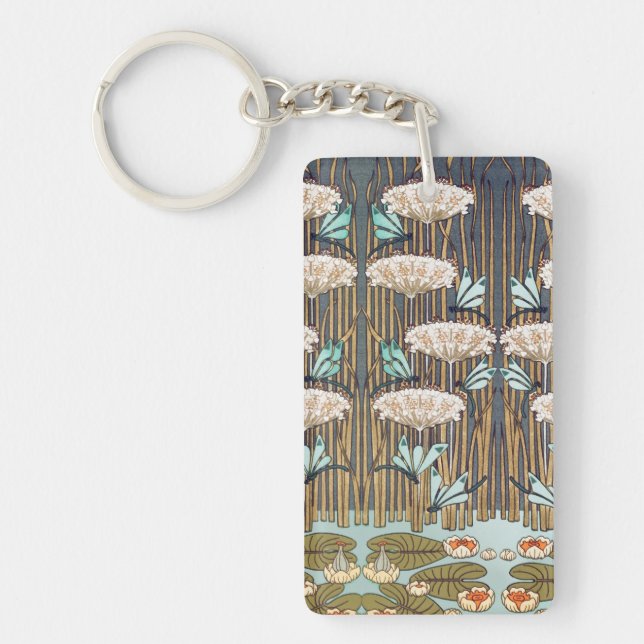 Dragonflies Water Lilies Marsh Art Nouveau Key Ring (Front)
