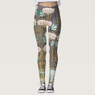 Dragonflies Water Lilies Marsh Art Nouveau Leggings