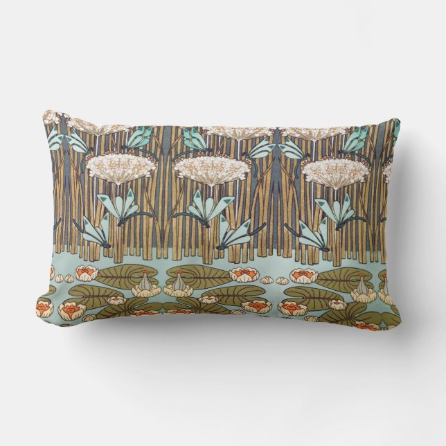 Dragonflies Water Lilies Marsh Art Nouveau Lumbar Cushion (Front)