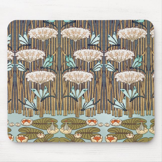 Dragonflies Water Lilies Marsh Art Nouveau Mouse Pad (Front)