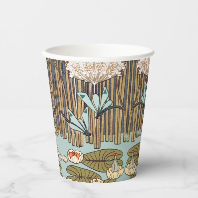 Dragonflies Water Lilies Marsh Art Nouveau Paper Cups (Front)