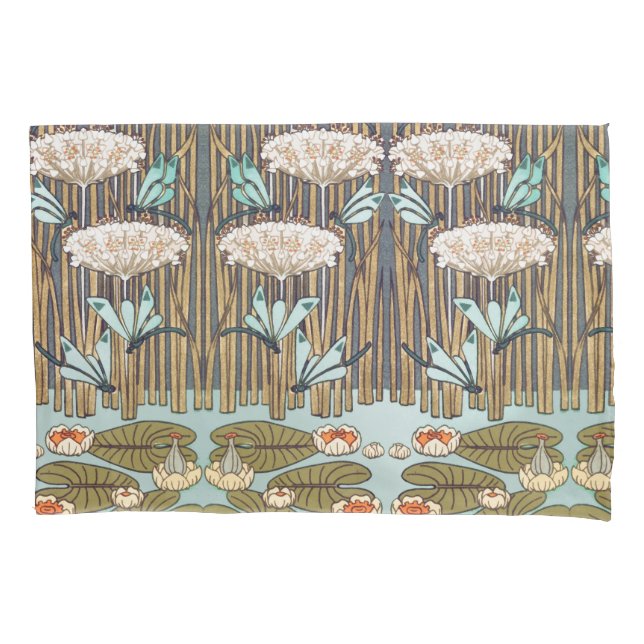 Dragonflies Water Lilies Marsh Art Nouveau Pillowcase (Front-Left)