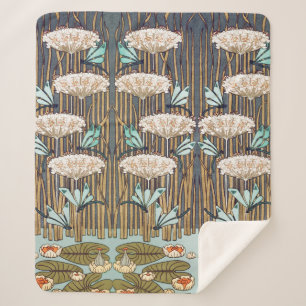 Dragonflies Water Lilies Marsh Art Nouveau Sherpa Blanket
