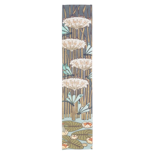 Dragonflies Water Lilies Marsh Art Nouveau Short Table Runner (Front)