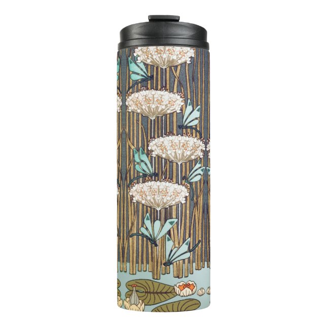 Dragonflies Water Lilies Marsh Art Nouveau Thermal Tumbler (Front)