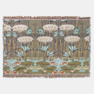 Dragonflies Water Lilies Marsh Art Nouveau Throw Blanket