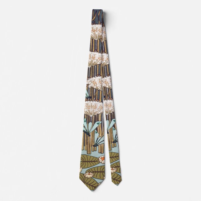 Dragonflies Water Lilies Marsh Art Nouveau Tie (Front)